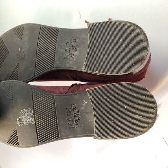 Karl Lagerfeld Paris Burgundy‎ Suede Fringe Ankle Booties Size 7.5 - Picture 9 of 10